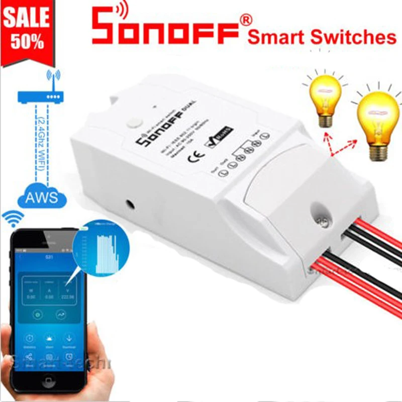 

Sonoff Dual 2CH Wifi Lights Switch Multi-Device Controlled Wifi Switch Control Two Devices Smart WiFi Wireless Smart Switch
