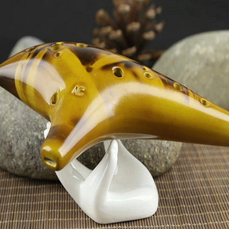 Желтый 12 отверстиями Легенда зелда популярная Окарины времени Alto C тлеющий Керамика флейта Окарины подарок другу