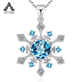 

New Arrival 100% 925 Sterling Silver Snowflake Shape Topaz Pendant&Necklace Fashion Necklace for Women Christmas Gifts