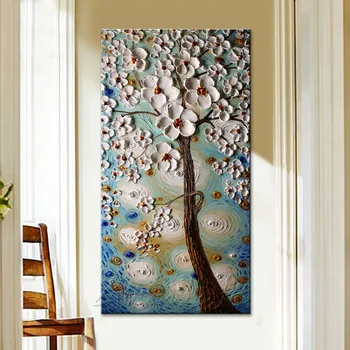 

Canvas Painting Hand Painted palette knife 3D texture Flower Tree Wall Pictures For Living Room Christmas decorations for home12
