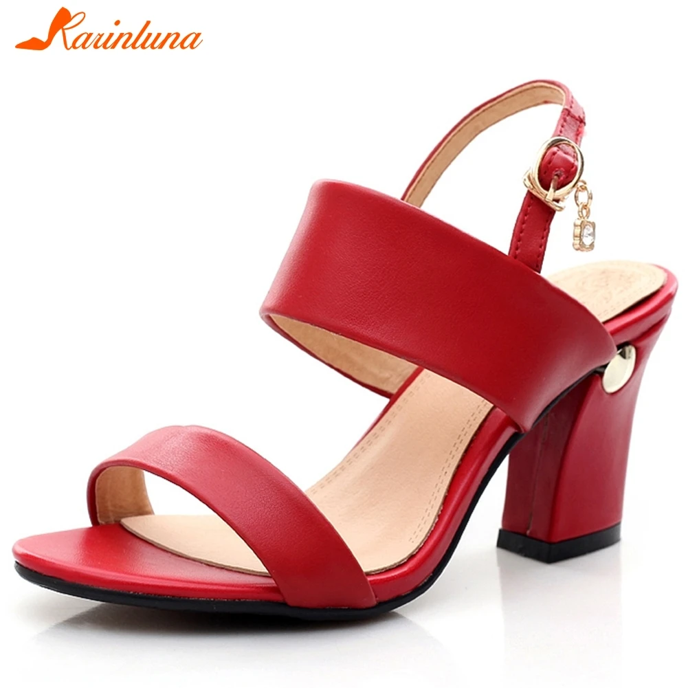 

KARINLUNA Fashion Large Size 34-43 Open Toe Solid Elegant Summer Sandals Woman Shoes Chunky Heels Buckle Shoes Woman Sandals