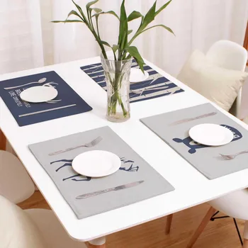 

2PCS/Lot 28x44cm linen fabric blue grey deer style table mat tableware placemat linen table pad mat double layer insulation pad