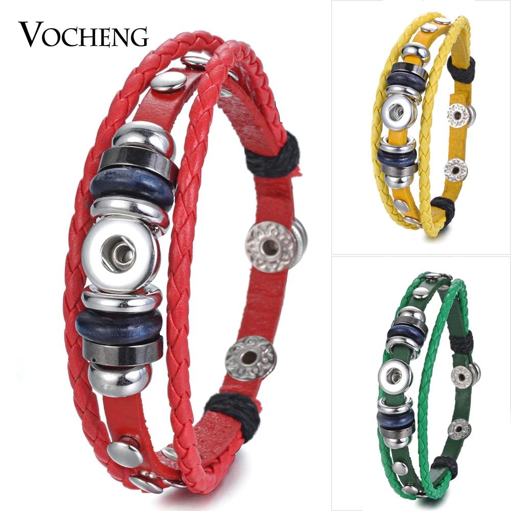 

10PCS/Lot Vocheng Small 12mm Ginger Snap Button Jewelry 2 Colors Leather Braided Bracelet NN-460*10 Free Shipping