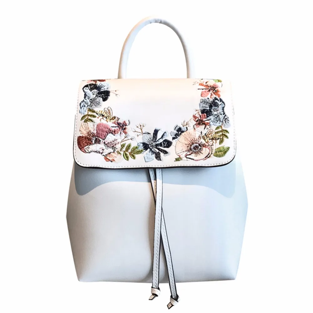 

Women Mini Embroidery Flower PU Leather Backpacks Multifunction High Quality Casual Shoulder Bag Fashion Travel Schoolbag New
