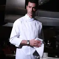 Hotel restaurant kitchen long sleeve washale durable white french pastry head chef uniform white cook coat