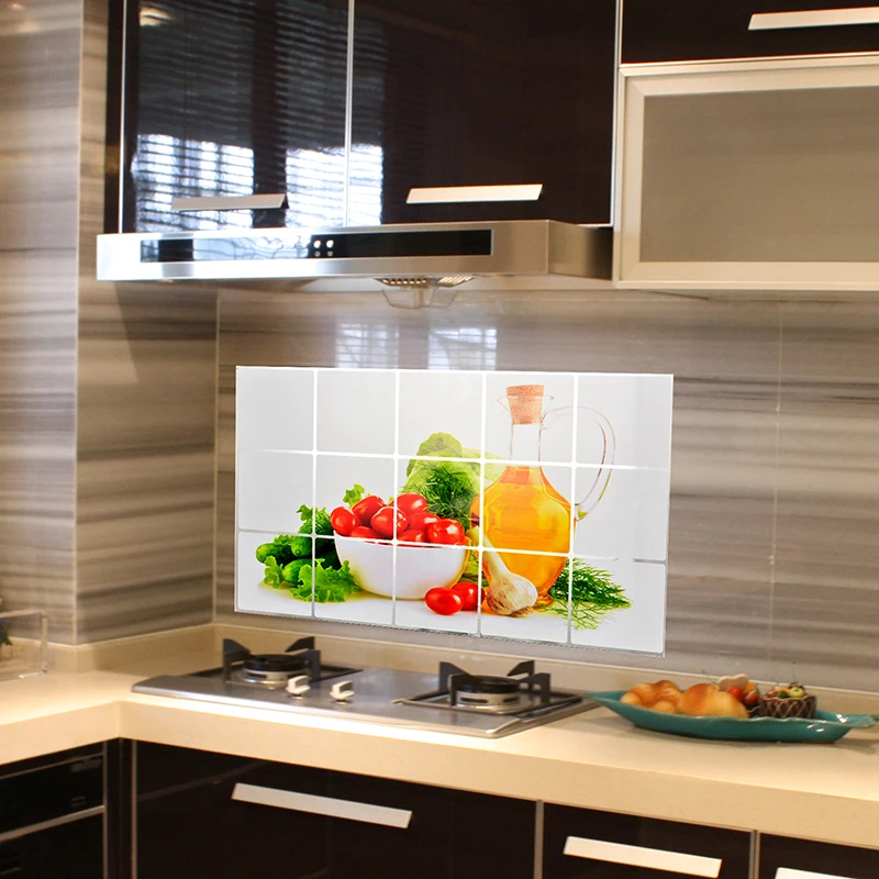 75*45cm Kitchen Oilproof Removable Wall Stickers Aluminum foil Art Decor Home Decal Fruit oil stickers wall stickers #D2