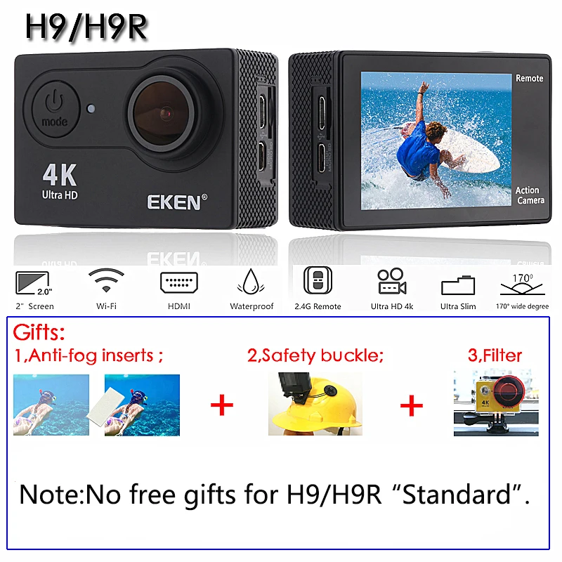 EKEN H9 / H9R Экшн камера 4K 30FPS Ultra HD WiFi 2 0 170D подводный водонепроницаемый шлем