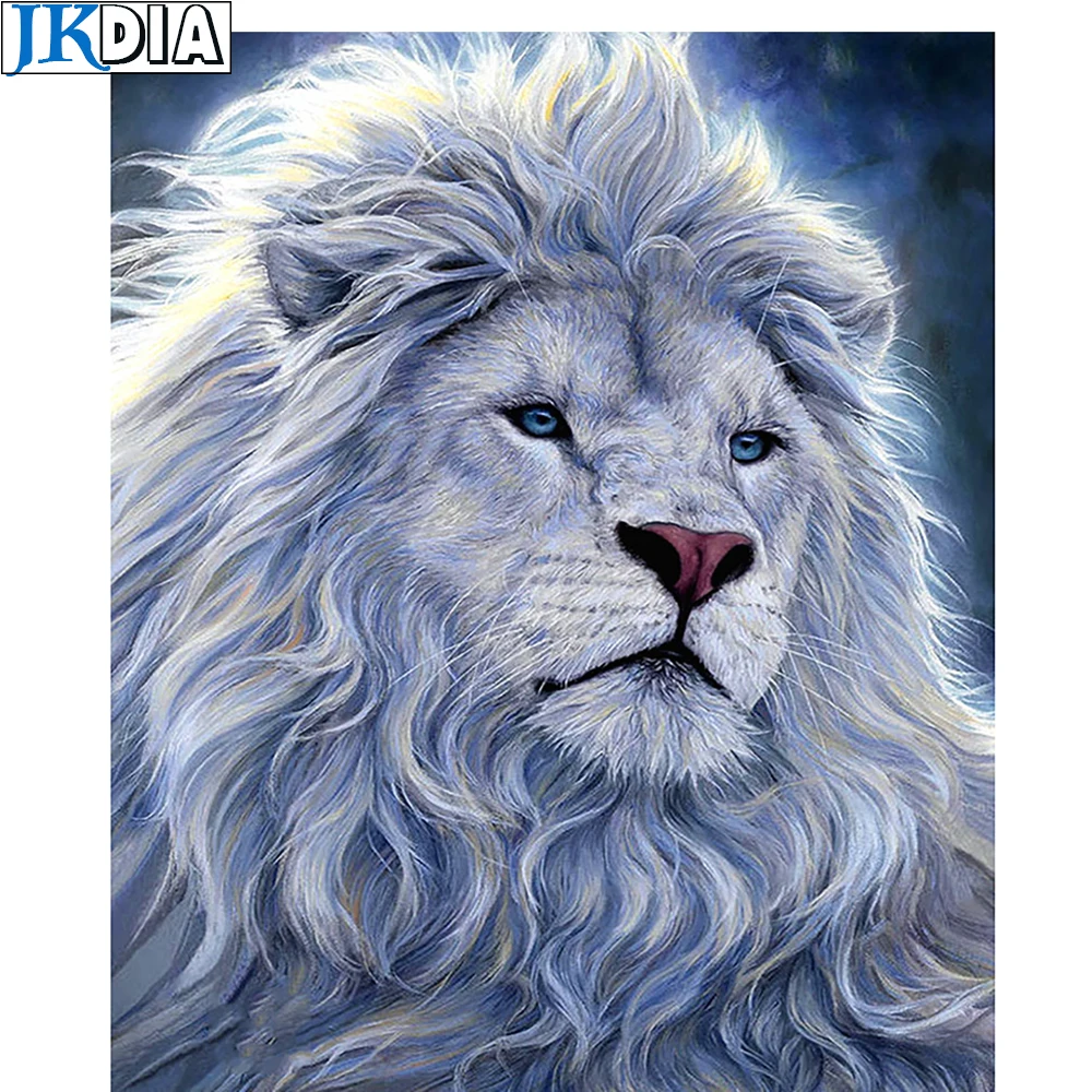 JKdia 5D DIY Diamond Embroidery Full Square White Lion Painting Cross Stitch Mosaic Picture Rhinestone Home Decor | Дом и сад