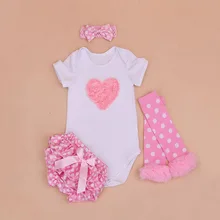 Комплект из 4 предметов, Одежда для новорожденных девочек с розовой надписью «Love» атласные шорты в горошек леггинсы с повязкой на голову для детей от 0 до 24 месяцев