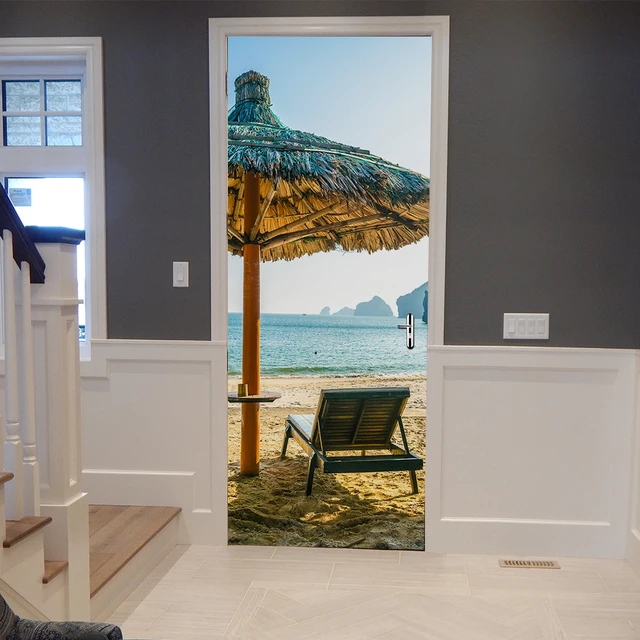creative diy 3d door stickers beach umbrella pattern for room door