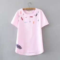 Более размеры d плюс размеры хлопок для женщин футболка с круглым вырезом Футболка с нашивками цветочный женская блузка, футболка сезон