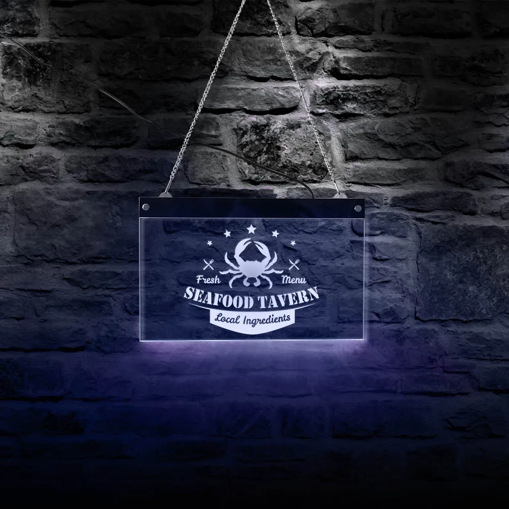 

Fresh Menu Seafood Tavern LED Hanging Acrylic Board Local Ingredients Crab Shack Seafood Restaurant Custom LED Light Brand Sign