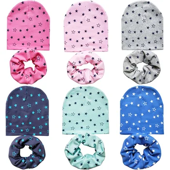 

Wholesale 10 set/lot Spring Autumn Baby Hat Scarf set with Smile Stars Baby Boy Girl Cap Cotton scarf baby Beanie Kids Hats set