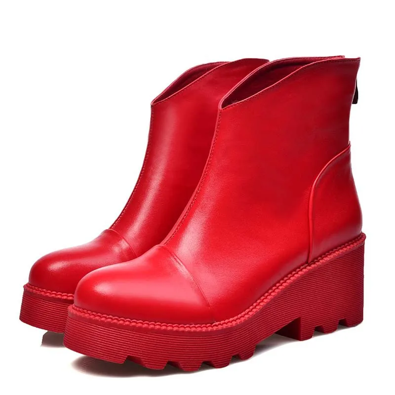 ENMAYLA/черные, белые, красные ботильоны на платформе на высоком каблуке Модные женские ботинки в стиле дикого природы женские мотоциклетные ботинки с круглым носком - Цвет: Красный