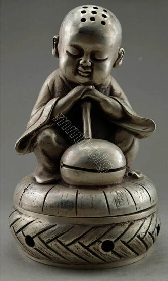 

Collectible Tibet Silver Carve Monk Prayer Incense Burner Incense Burner statue fast shipping