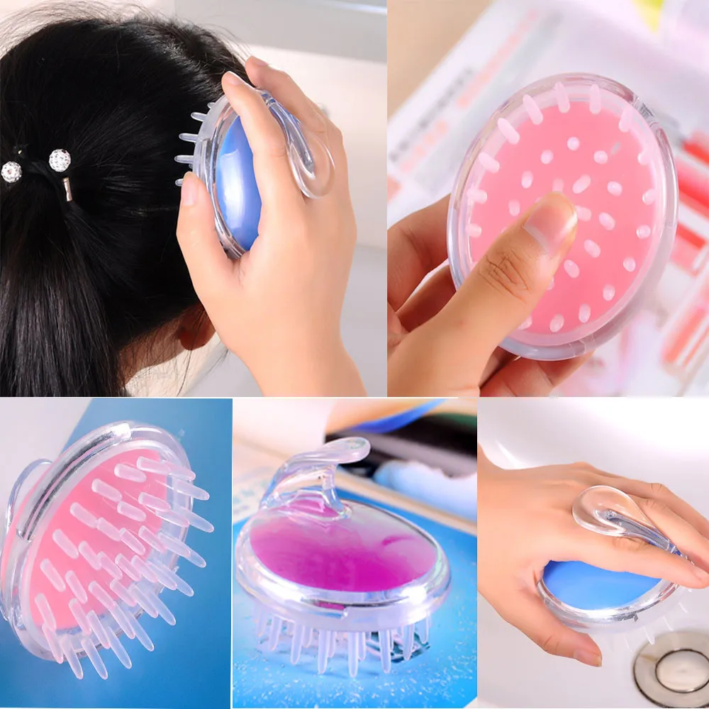 

4 Colors Handheld Silicone Scalp Shampoo Massage Brush Washing Shower Hair Comb Mini Head Meridian Massage Comb Hair Care L58