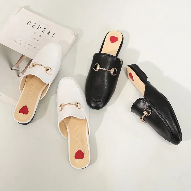 

The spring of 2019 the new metal buckle in half drag flat sandals lazy muller 34-41 yards shoes big yards for women's shoes
