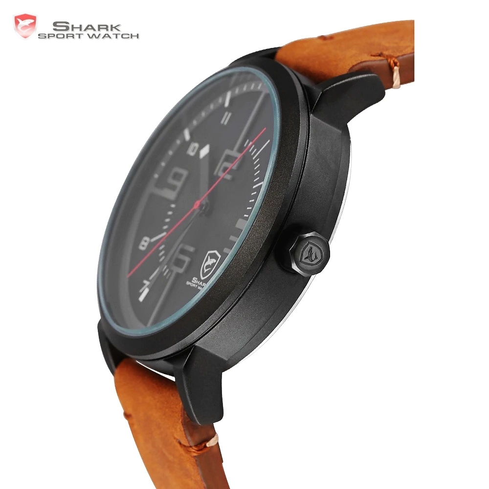 Bahamas Saw SHARK Sport Watch Luxury Brand Men Clock Male Quartz Brown Crazy Horse Leather Waterproof Casual Relogio Gift /SH568