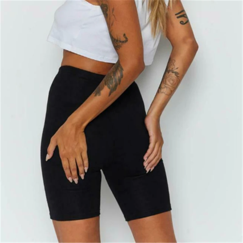 Женские Шорты однотонные черные спортивные штаны с высокой талией пикантные эластичные узкие велосипед тренажерный зал шорты для