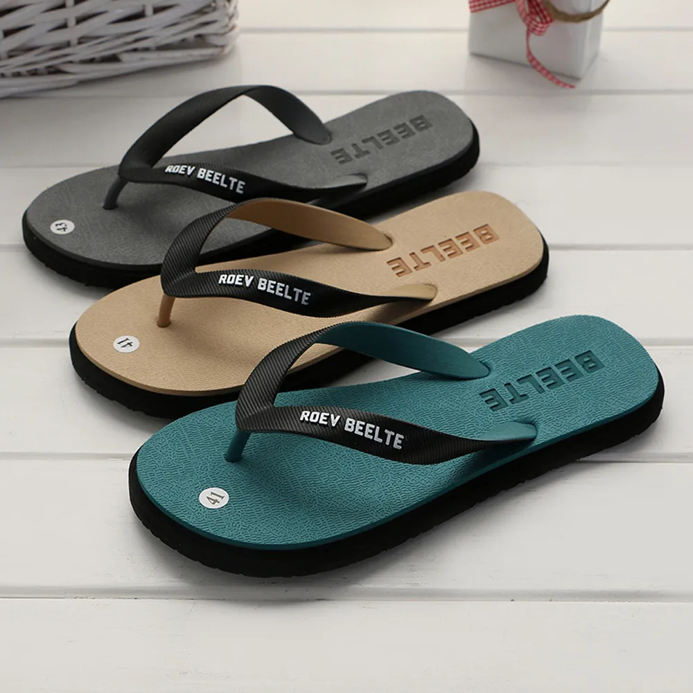 

Men Fashion Outdoors Flat Heel Round Toe Flip Flops Slipper Beach Shoes 2018 new Flat bottom round flip flops slippers men