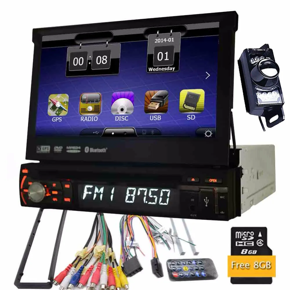 Universal Single Din GPS Navigation Car DVD CD Player Bluetooth Headunit Car Stereo Radio