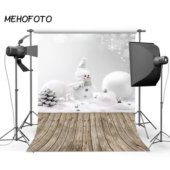 

Winter Scene Photo Background for Christmas Snowman Snowball Backdrops Wooden Floor Photobooth Studio Photography Backdrops