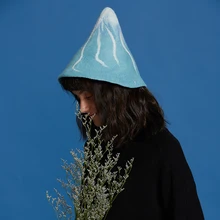 Faramita праздник Снежная гора острым небесно-синяя Панама Для женщин шерстяной, ручной работы чувствовал шапки руководство девушки дети Шапки Весна