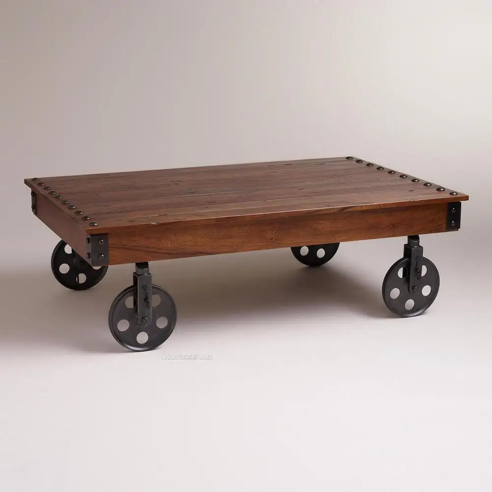 Rivet Iron Wheels And Large Wood Coffee Table Old Fashioned Tub