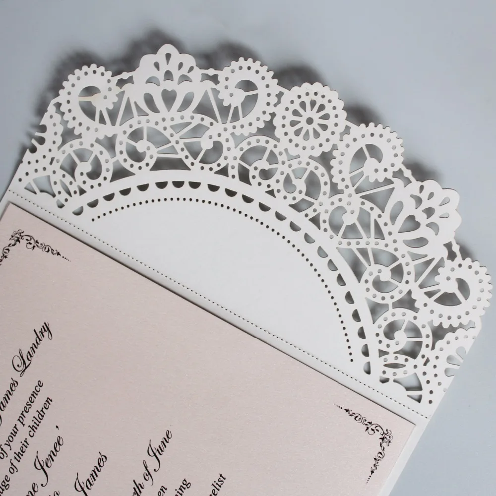  Romantic Wedding Invitation Set Pink Invitation Cards Lace Wedding Invite With Customized wording - - 32904976904