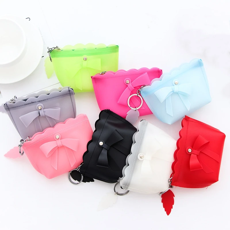 

1PCS Women Silicone Bow Knot Key Change Pouch Cute Small Silicone Mini Coin Purse Bag for Children Kids Gifts 6 Colors