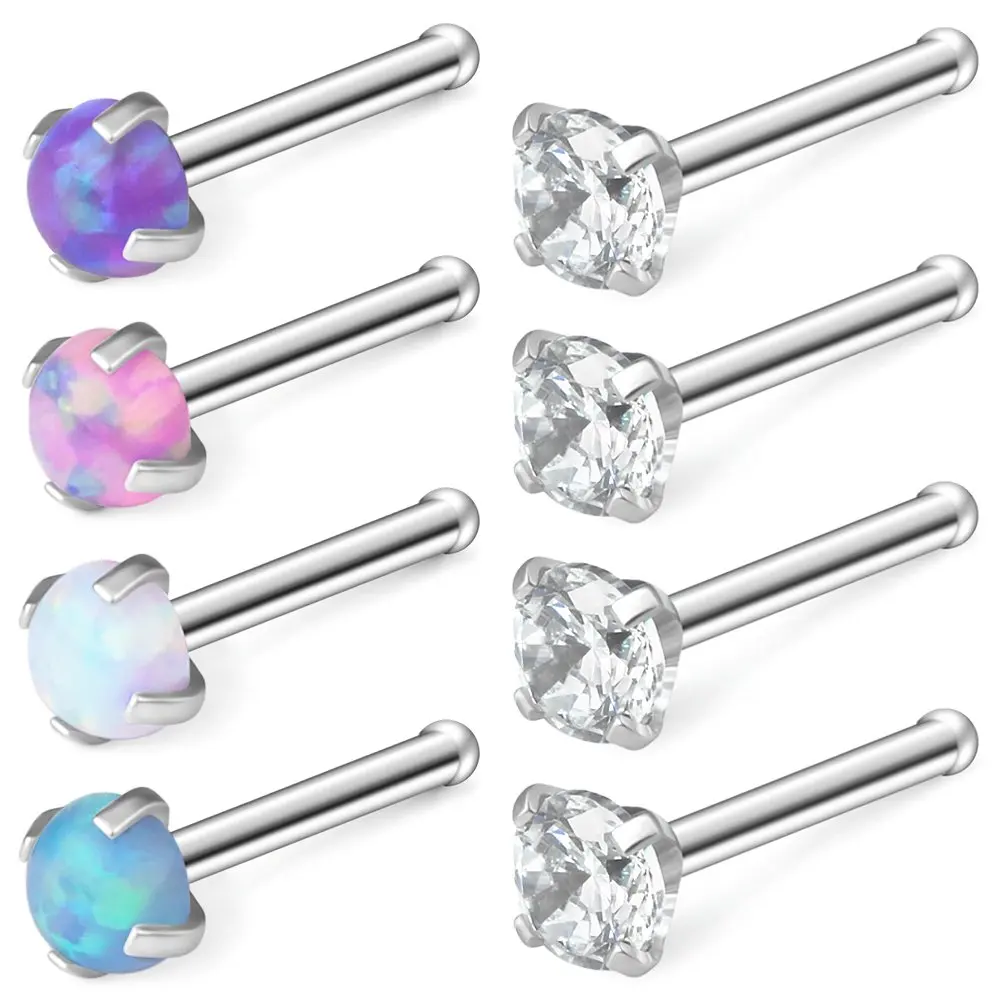 

JFORYOU 18G 316L Surgical Steel 1.5mm 2mm 2.5mm 3mm Opal & Clear CZ Nose Bone Rings Studs Ring Body Piercing Jewelry 1-8PCS