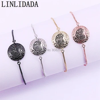 

10Pcs Micro Pave Zircon Adjustable Bracelet Metal Slider Chain Mix Color Round Charm Bracelets Women Jewelry