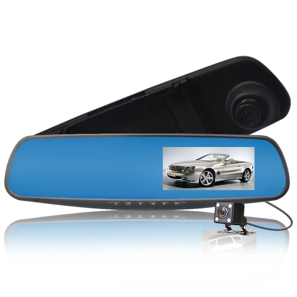 4 3 Inches Full HD 1080P Dual Lens Car DVR Vehicle Blackbox Mirror Dash Cam Portable