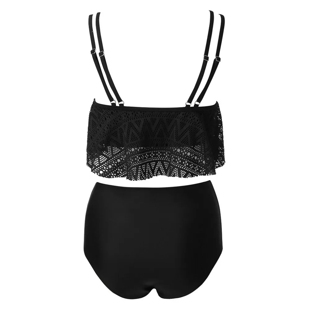 2019 women's large size sexy bikinis set ruffled high waist solid color swimsuit push up summer bikinis e fatos de banho 40J13 (8)