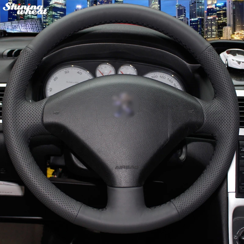 Shining wheat Hand-stitched Black Leather Steering Wheel Cover for Peugeot 307 Car Shining wheat Hand-stitched Black Leather Steering Wheel Cover for Peugeot 307 Car