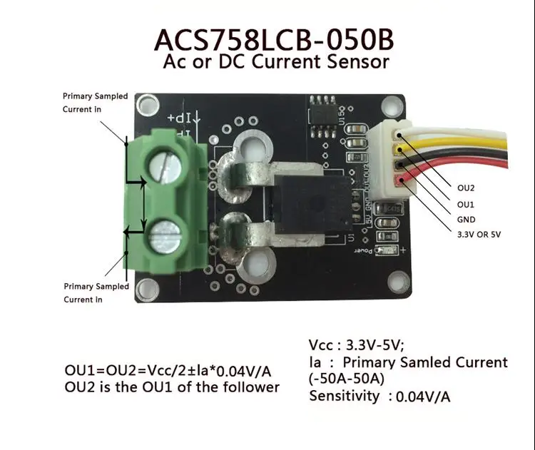 

ACS758LCB-050B AC and DC Current Sensor module