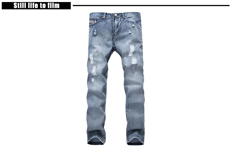 Модные Брендовая дизайнерская обувь мужские Рваные джинсы Брюки для девочек голубой Slim Fit Distressed Denim Joggers мужской плюс размер 42 Torn Жан
