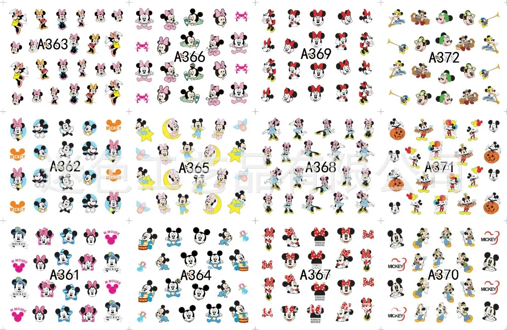 12 Designs sticker Nails Art Decals Cute Mickey Mouse Pattern Water Manicure Transfers Nail Sticker DIY Nail Art Tips Decoration