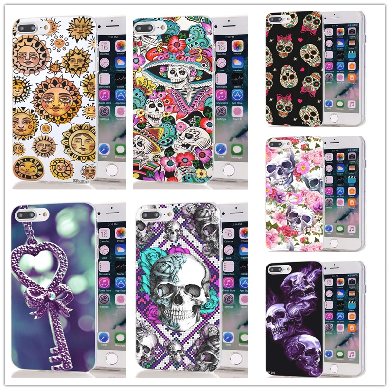 For iPhone 7 8 Plus Soft TPU Cover Design skull unique Cartoon flower 6 X XR Max Phone Back Fundas N153 |