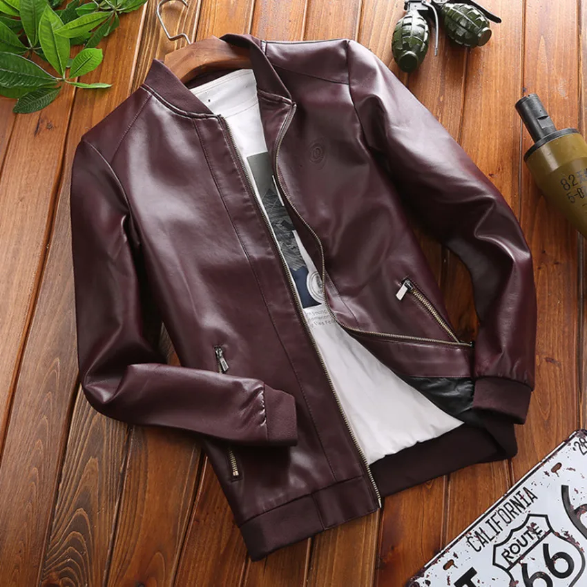 Double Pocket Leather Jacket Men 2018 Winter Black Mens Jackets And Coats Brand Mandarin Collar Male Pu Leather Jacket Outwear