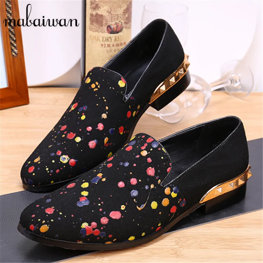 Colorful Dot Print Men Loafers Slip On Flats Prom Dress Shoes Mens Comfortable Office Oxfords Espadrilles Creepers Mocassin