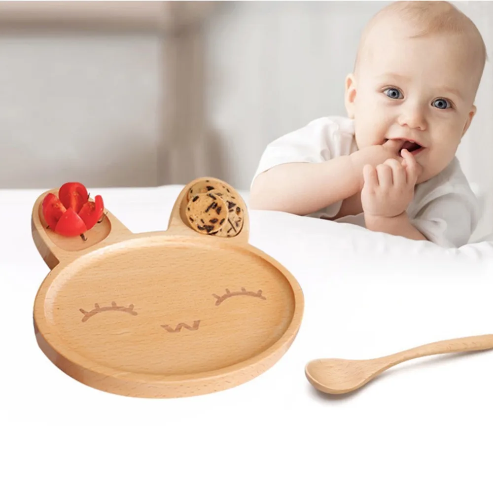 Милый мультяшный инновационный лоток в форме кролика из натурального бамбука для кормления ребенка десертная посуда тарелка детская посуда