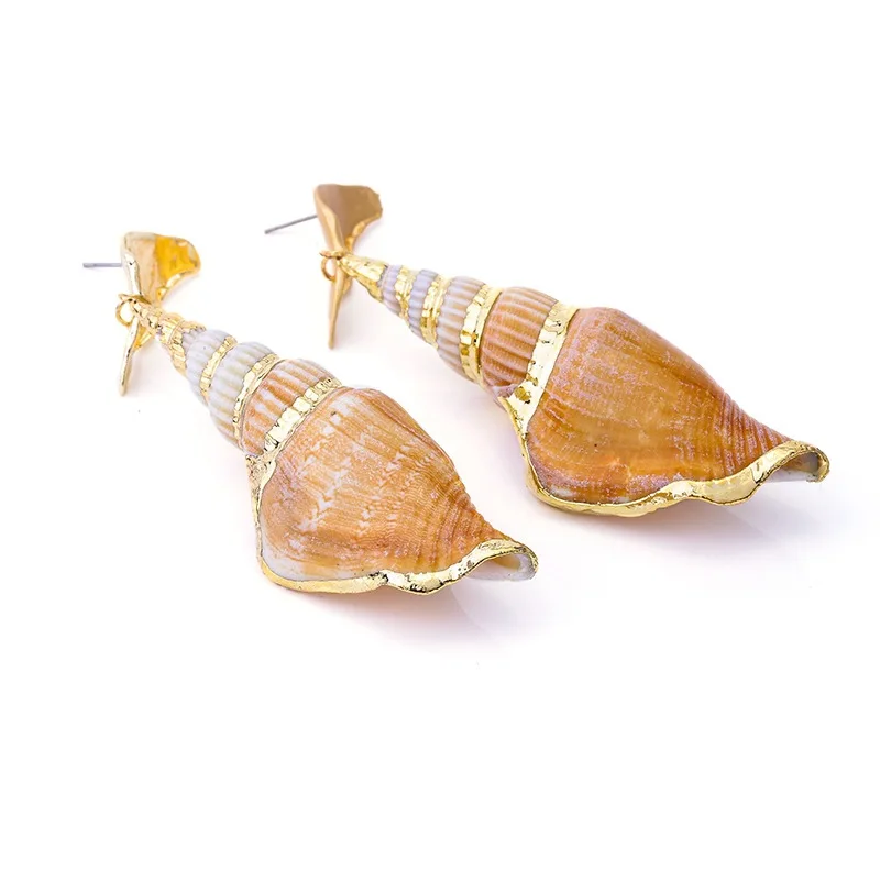 

Bohemia Shell Gold Long Pendant Drop Earrings Natural Big Conch Unique Earrings For Women Beach Bikini Jewelry