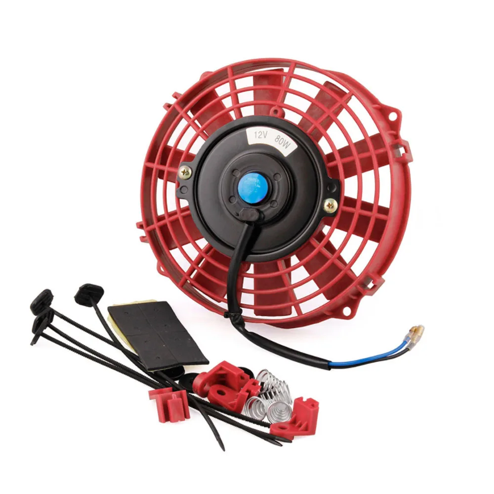 80 Вт Электрический вентилятор для охлаждения радиатора Комплект 7 дюймов 12 В для универсального автомобиля - Цвет: Красный