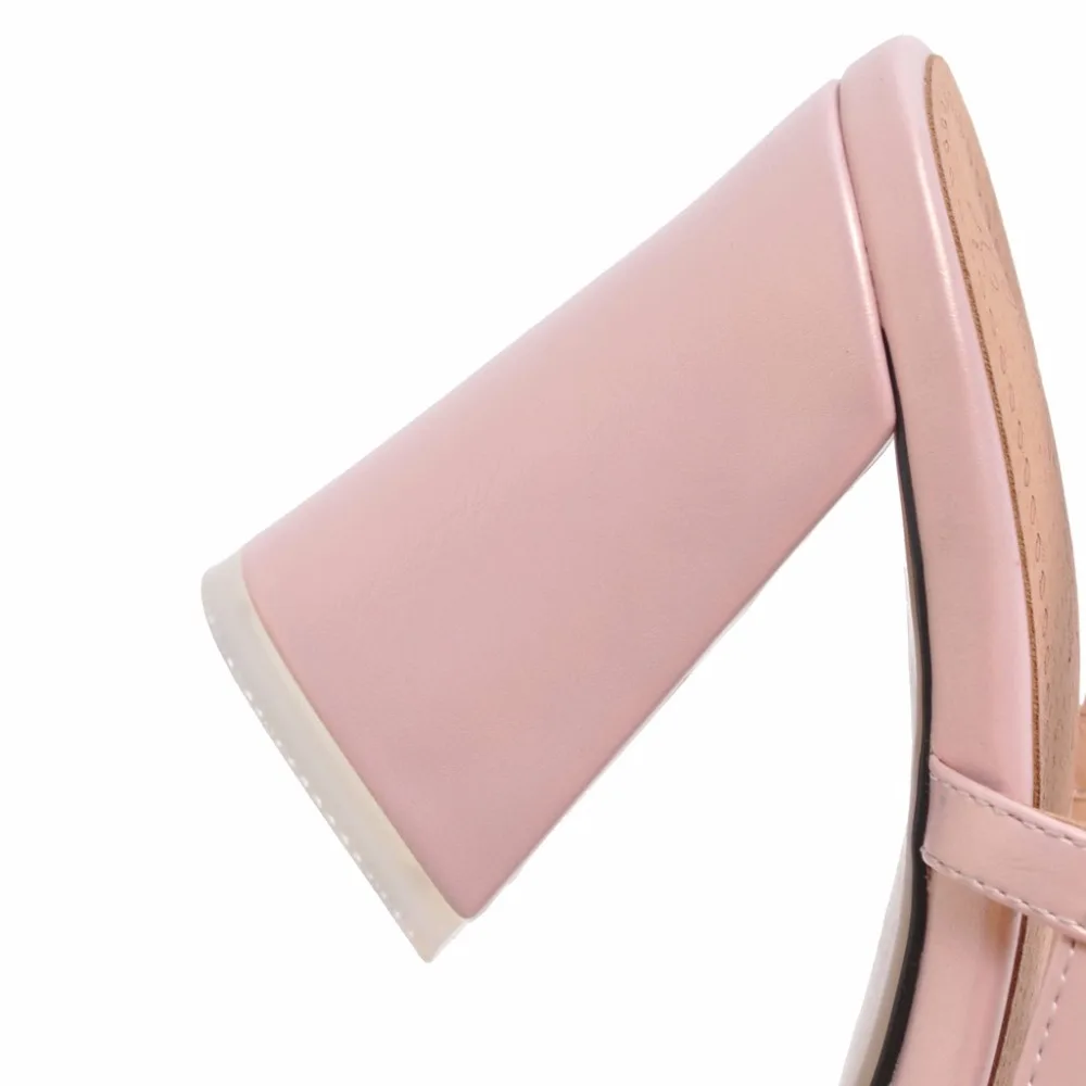 S.Romance Women Sandals Plus Size 34-43 High Square Heel Fashion Summer Office Slip-On Lady Pumps Women Shoes Black White SS1041