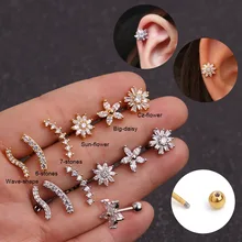 Sellsets 1 шт. золото/серебро цвет изогнутые волны бар большой цветок хрящевая Спираль пирсинг серьги козелок раковины мочки уха винт обратно Шпильки