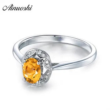 

AINUOSHI Natural Citrine Flower Ring 1.25ct Oval Cut Gemstone 925 Sterling Silver Ring Engagement Wedding Jewelry Women Ring