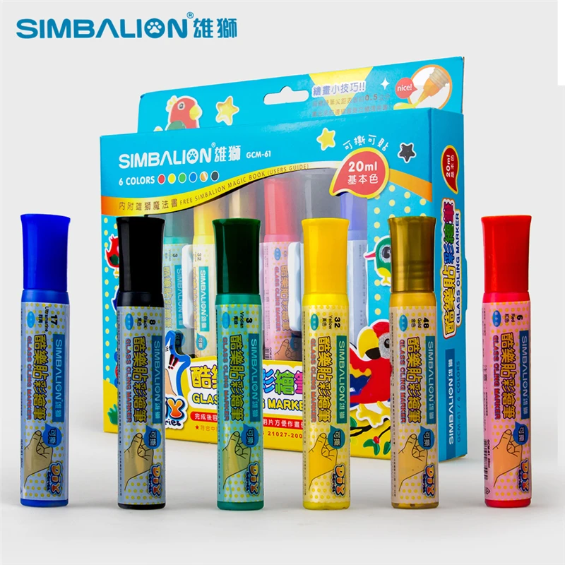 6Colors/set Glass Cling Marker Environmentally Friendly Magical