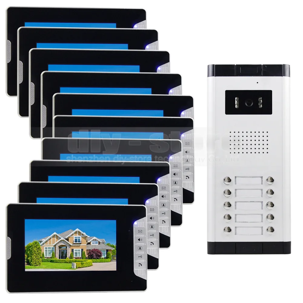 Diysecur качество 7 "4-проводной Квартира видео-телефон двери аудио и видео домофон Системы ИК Камера для 10 семей