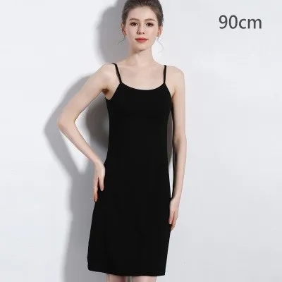 Женские лифчики, платье-комбинация с бретельками, длинное платье под платье, однотонная Нижняя юбка, внутренняя Нижняя юбка, рост от 90 до 120 см - Цвет: 90cm black